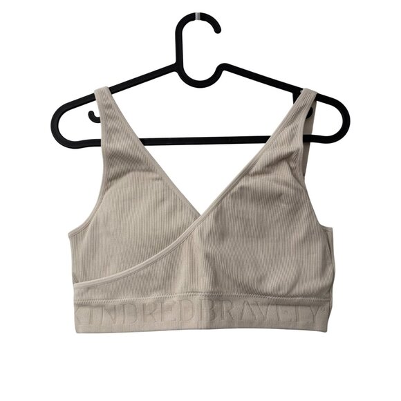 Kindred Bravely Beige Ribbed Crossover Bralette Bra Womens Size Large - Picture 1 of 3